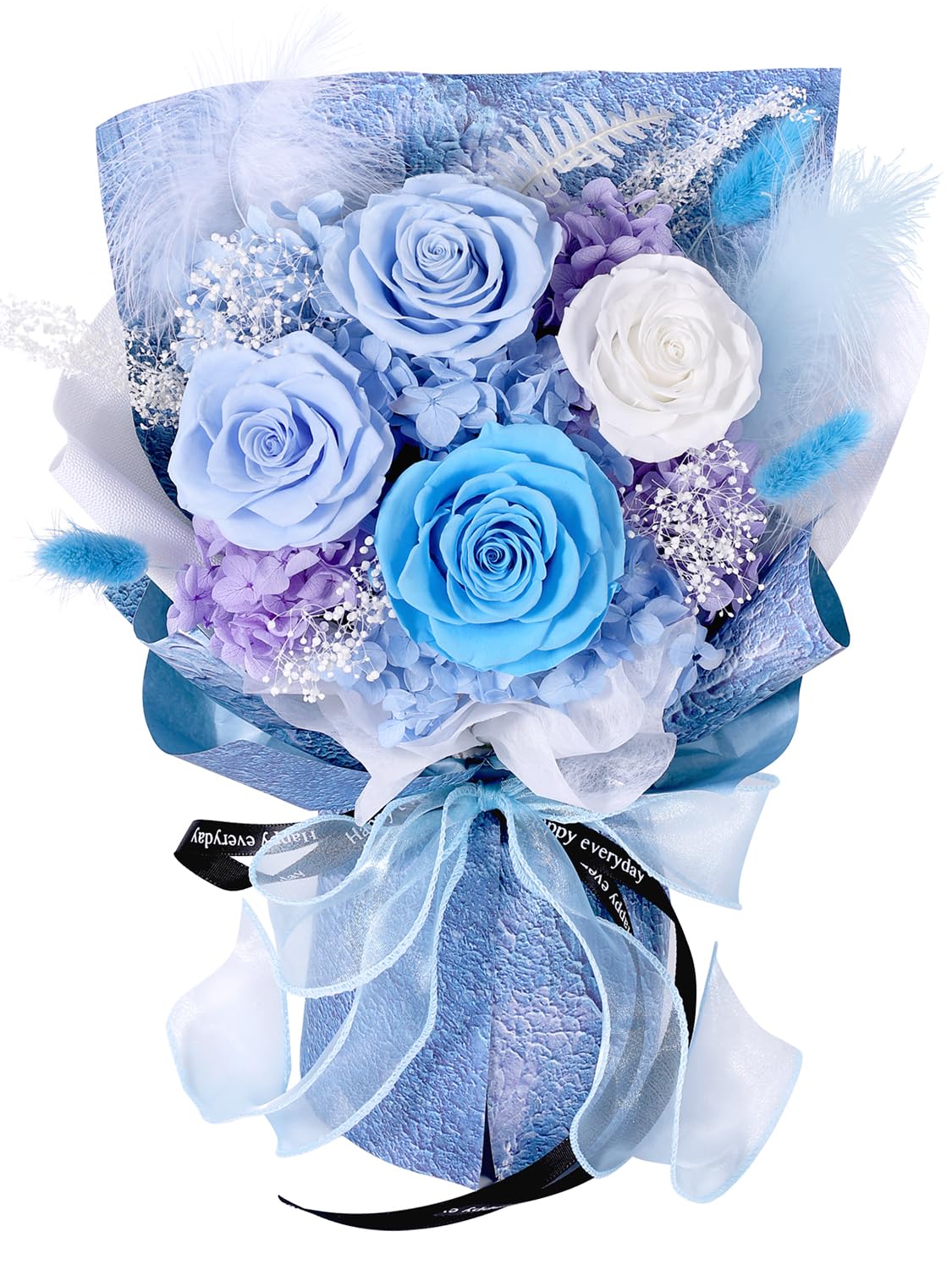 Amazon.co.jp: プリザーブドフラワー 花束 青と白 バラ 香りあり 花瓶
